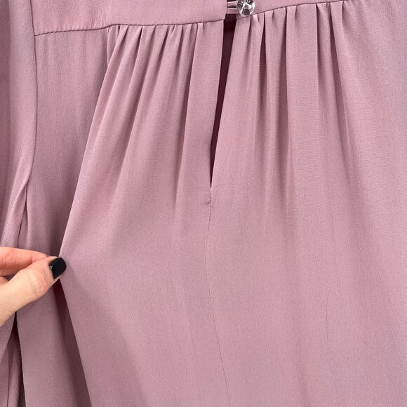 ANNA MASON Dress Womens US 4 Mauve Rose Silk Long Sleeve Dropped Waist Ruffle - Picture 15 of 16